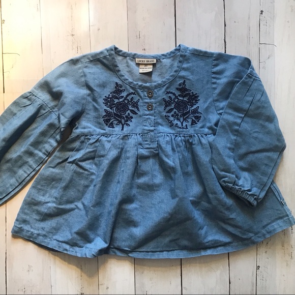 Lucky Brand Long Sleeve Denim Toddler Girl Top 3T - Picture 1 of 8